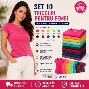 Set 10 tricouri simple dama din bumbac 100%, Elegant casual cu decolteu femei, culori diferite 122 - Img 7