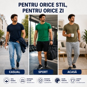 Set 10 tricouri simple din bumbac, clasic casual, lejere la purtat unisex barbat - Img 5