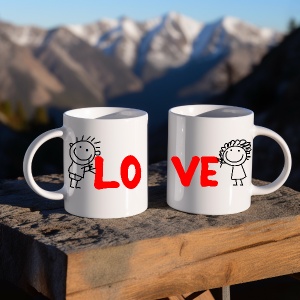 Set 2 cani albe personalizate pentru indragostiti LO VE - Img 2