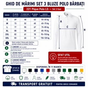 Set 3 bluze polo bărbat, cu guler tip Tommy, mânecă lungă, 11 nuanțe disponibile - Img 4
