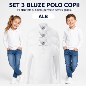 Set 3 Bluze Polo Copii Malfini cu Mânecă Lungă, 65% Bumbac, Unisex Fete și Băieți, 6–12 Ani, 6 Culori - Img 13