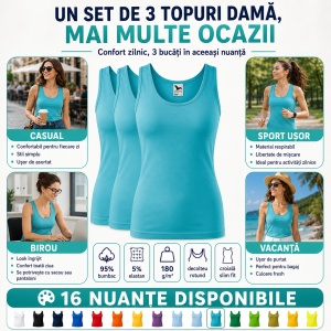 Set 3 topuri damă / maiouri sport, tricou fără mâneci, 16 nuanțe - Img 3