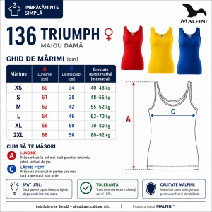 Set 3 Topuri Damă Malfini Triumph 136 Roșu Galben Albastru 95% Bumbac Slim Fit XS–2XL, tricou fara maneci tip maiou - Img 3