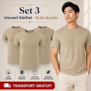 Set 3 Tricouri Bărbat în Aceeași Nuanță, 100% Bumbac, 145 g/m², Guler Rotund, 26 Culori, Mărimi S–3XL - Img 20