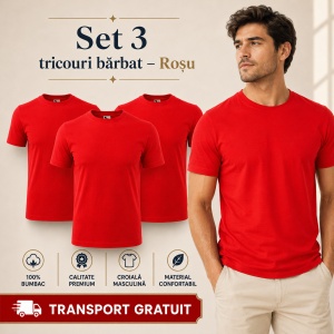 Set 3 Tricouri Bărbat în Aceeași Nuanță, 100% Bumbac, 145 g/m², Guler Rotund, 26 Culori, Mărimi S–3XL - Img 30