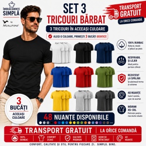 Set 3 Tricouri Bărbat Malfini, 100% Bumbac, 160 g/m², 48 Nuanțe, Mărimi XS–5XL, Transport Gratuit