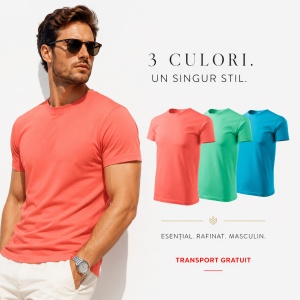 Set 3 Tricouri Bărbați 100% Bumbac Regular Fit – Coral, Verde Mentă, Turcoaz | S-3XL