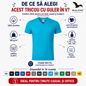 Set 3 Tricouri Bărbați cu Guler în V Malfini 146, Premium, 100% Bumbac, Slim Fit, Transport Gratuit - Img 8