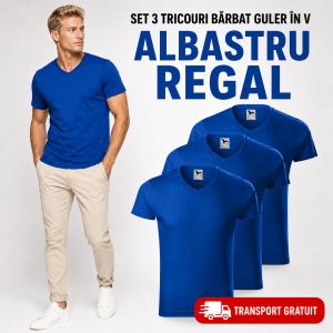 Set 3 Tricouri Bărbați cu Guler în V Malfini 146, Premium, 100% Bumbac, Slim Fit, Transport Gratuit - Img 17