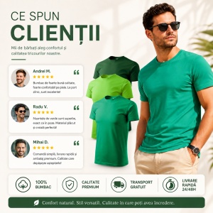 Set 3 tricouri bumbac 100% calitate simplu clasic pentru barbati, trei nuante de verde - Img 9