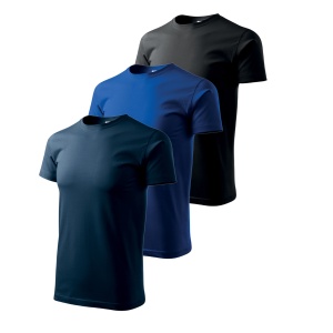 Set 3 tricouri bumbac 100% simplu clasic pentru barbati, Albastru marin, Negru, Albastru - 132 - Img 11