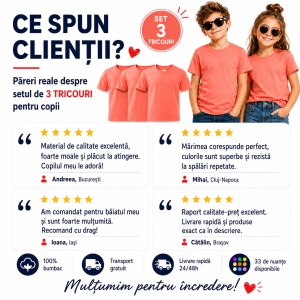 Set 3 tricouri copii din bumbac 100% – 33 nuanțe disponibile, fete și băieți Transport Gratuit - Img 5