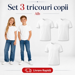 Set 3 Tricouri Copii din Bumbac 100% – Mânecă Scurtă, 35 Culori, Fete și Băieți - Img 8