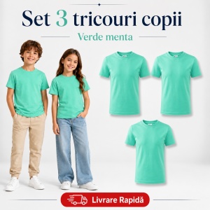 Set 3 Tricouri Copii din Bumbac 100% – Mânecă Scurtă, 35 Culori, Fete și Băieți - Img 38