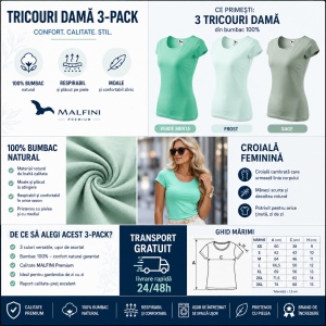 Set 3 Tricouri Damă 100% Bumbac – Elegant Casual cu Decolteu, Verde Mentă, Frost și Sage | Model 122 | Transport Gratuit - Img 4