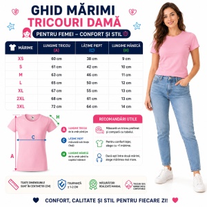 Ghid mărimi tricouri damă XS S M L XL 2XL