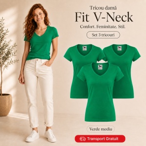 Set 3 Tricouri Damă Malfini Fit V-Neck 162 – 100% Bumbac, Croială Cambrată, Guler în V, 13 Culori - Img 19