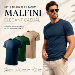 Set 3 tricouri de barbati, Malfini, Elegant Casual, Albastru marin/Verde sticla/Nisip - Img 10