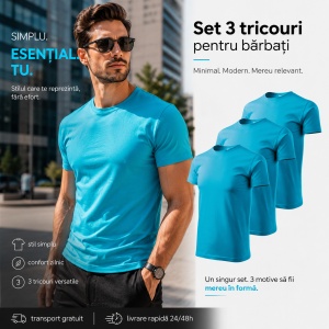 Set 3 tricouri din bumbac 100%, pentru barbati Basic Classic, Malfini, Turcoaz