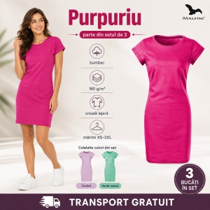 Set 3 Tricouri Lungi Damă Tip Rochie Freedom 178 – Bumbac, Croială Lejeră, Purpuriu, Orchid, Verde Mentă, XS–2XL - Img 4