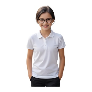 Copil îmbrăcat în tricou polo de culoare alb