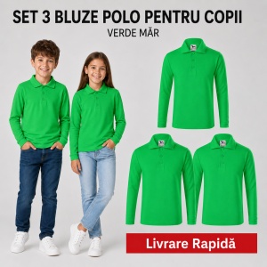 Set 3 Tricouri Polo Copii cu Mânecă Lungă – Bluze pentru Școală, Uniformă, Joacă și Timp Liber, Băieți și Fete - Img 12