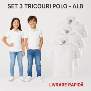 Set 3 tricouri polo copii, fete și băieți, 65% bumbac, 200 g/mp, aceeași culoare - Img 15