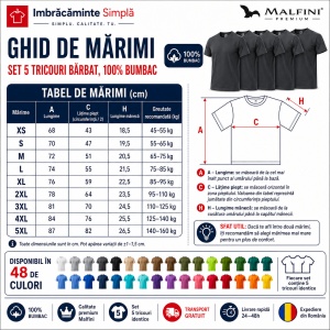 Set 5 tricouri bărbat Malfini Basic Clasic, 100% bumbac, regular fit, 48 culori, mărimi XS–5XL - Img 4