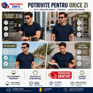 Set 5 Tricouri Bărbați Albastru Marin – 100% Bumbac, Regular Fit, XS–5XL - Img 5