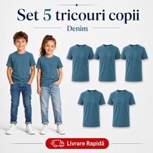 Set 5 Tricouri Copii din Bumbac 100% – Mânecă Scurtă, 33 Nuanțe, Fete și Băieți - Img 16