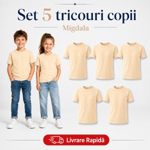 Set 5 Tricouri Copii din Bumbac 100% – Mânecă Scurtă, 33 Nuanțe, Fete și Băieți - Img 26