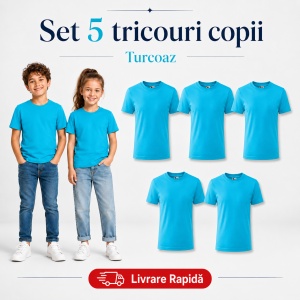 Set 5 Tricouri Copii din Bumbac 100% – Mânecă Scurtă, 33 Nuanțe, Fete și Băieți - Img 36