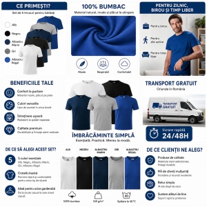Set 5 tricouri din Bumbac 100% pentru barbati, multicolor, 132-MixColor- Marimi Mari - Img 2