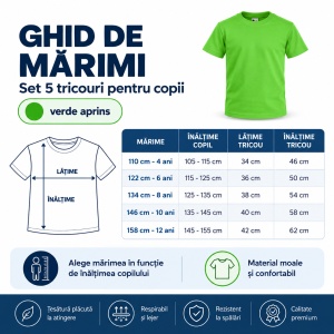 Set 5 Tricouri pentru Copii, 100% Bumbac, Verde Măr, Confortabile și Respirabile - Img 4