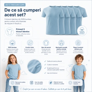 Set 5 Tricouri pentru copii albastru deschis din bumbac 100% , tricouri scoala, tricouri bune - Img 6