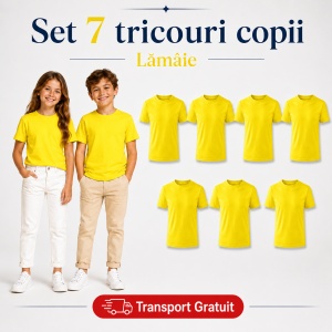 Set 7 Tricouri Copii din Bumbac 100% – Mânecă Scurtă, 33 Nuanțe, Fete și Băieți - Img 24