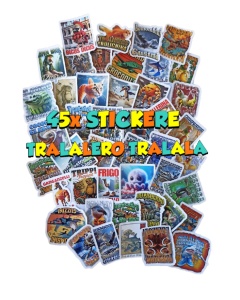 Set de 45 stickere autoadezive cu personaje din Tralalero Tralala, Waterproof PVC, 5 cm, Multicolor