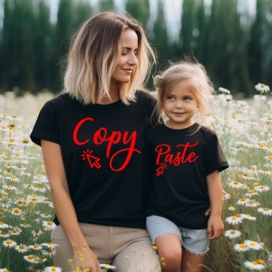 Set doua tricouri mama - fiica negru cu textul : Copy- Paste - Img 2