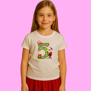 Tricou 5 Numar Craciun Cu Mos Si Spiridus Verde, din bumbac 100% Copii | Dama | Barbat
