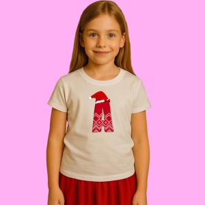 Tricou A Litera Rosie Cu Caciulita Si Inimioare Albe, din bumbac 100% Copii | Dama | Barbat - Img 3