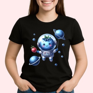 Tricou Afine amuzant de vara astronaut, Fructe, Copii | Dama, culoare negru - Img 2