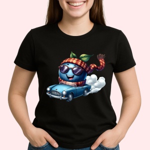 Tricou Afine amuzant de vara in masina, Fructe, Copii | Dama, culoare negru - Img 2
