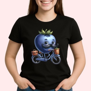 Tricou Afine amuzant de vara pe bicicleta, Fructe, Copii | Dama, culoare negru - Img 2