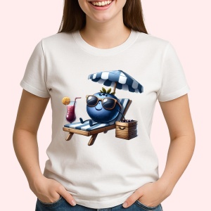 Tricou Afine amuzant de vara pe sezlong, Fructe, Copii | Dama - Img 2