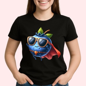 Tricou Afine amuzant de vara super erou, Fructe, Copii | Dama, culoare negru - Img 2