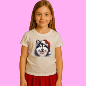 Tricou Alaskan Malamute Craciun Zambitor, din bumbac 100%, tricou alb, Copii | Dama | Barbat - Img 2