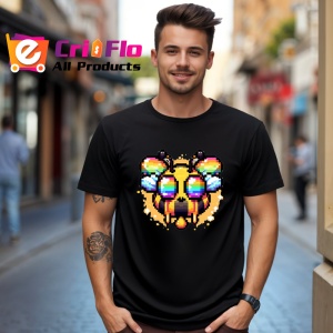 Tricou Albina pixel art stil retro cu fundal portocaliu Copii | Dama | Barbat, culoare negru - Img 5