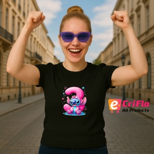 Tricou Alfabet Cifra 3 cu Lilo si Stitch albastru, veselie mare, Negru, Unisex Dama si Barbat | Copii - Img 6
