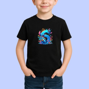Tricou Alfabet Cifra 6 cu fluturi colorati, stele aurii, flori colorate, Negru, Unisex Dama si Barbat | Copii - Img 3