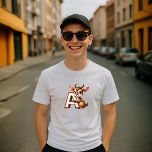 Tricou Alfabet Litera A cu animal Antilop Antilopa , Alb, Unisex Dama si Barbat | Copii - Img 7